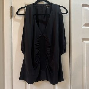 BCBG Max Azaria black 100% silk cold shoulder blouse, size small